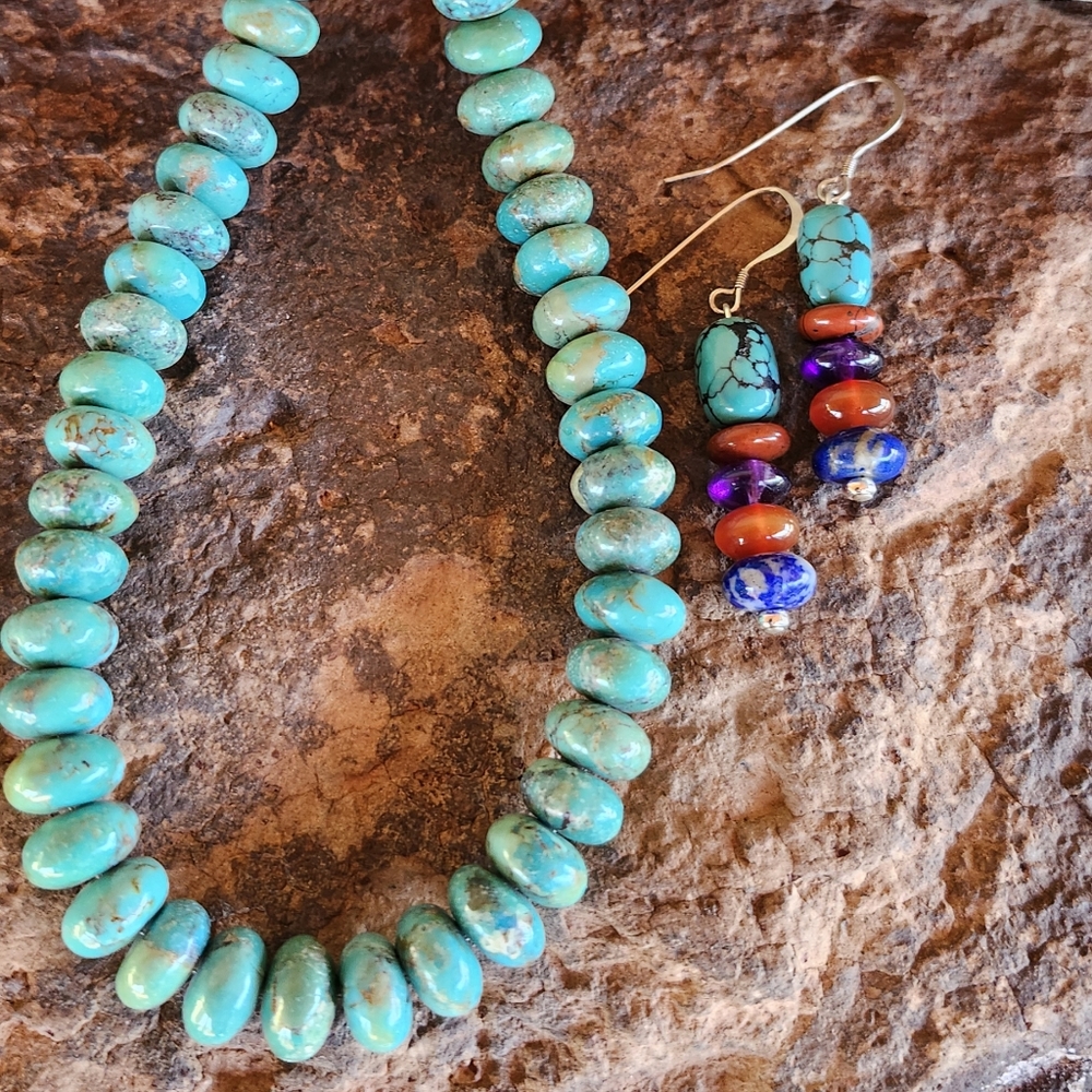 Sterling Silver Genuine Turquoise Necklace Set - Picture 10 of 17